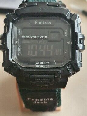 10/$20 Armitron Black/Green Nylon 40/8244 Digital Alarm Chrono Men's Watch